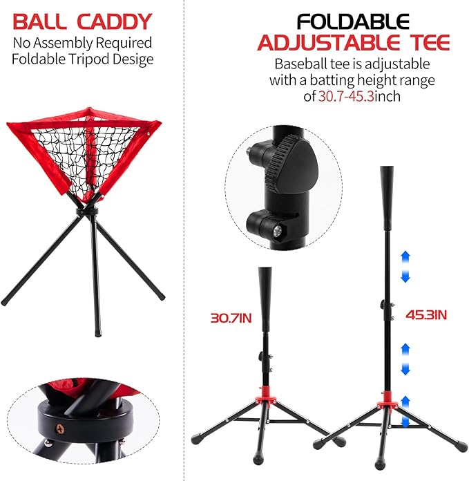 6x6ft Portable Baseball & Softball Net for Hitting，Pitching and Throwing, with Sturdy Bow Frame,Battting Tee,Ball Caddy and 2 Strike Zones, Perfect Pitching net for Kids!-StrideForce Fitness