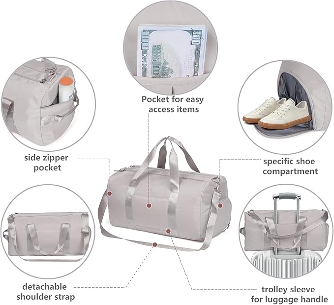 MABROUC Duffle Bag For Women, Sports Duffel Bag for Gym with Wet Pocket & Shoe Compartment, Overnight Weekender Travel Bag-StrideForce Fitness