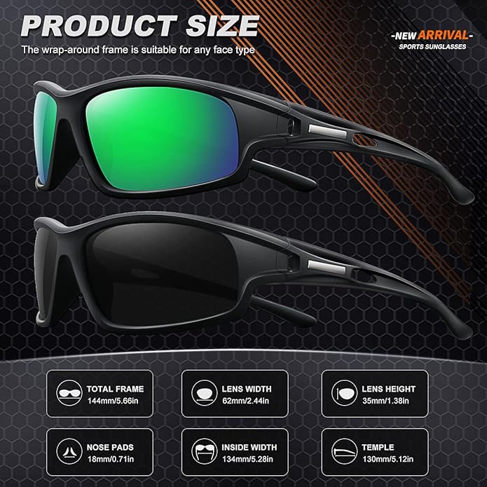 Polarized Sports Sunglasses for Men 100% UV Protection Wrap Around Unbreakable Sun Glasses for Fishing Driving-StrideForce Fitness