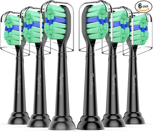 Toptheway Replacement Toothbrush Heads Compatible with Philips Sonicare Protectiveclean Dailyclean Plaque Control Electric Toothbrush 4100 5100 5300 C2 W2 G2 Black, 6 Pack