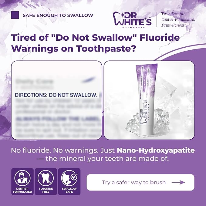 Dr. White’s Fluoride-Free nHA Toothpaste 2-Pack; Dentist-Formulated, Nano Hydroxyapatite + Xylitol, Sensitivity Relief Complex™, Mint-Free, Enamel Safe, Swallow-Safe (3.5 Oz, Passion Fruit Kiss)