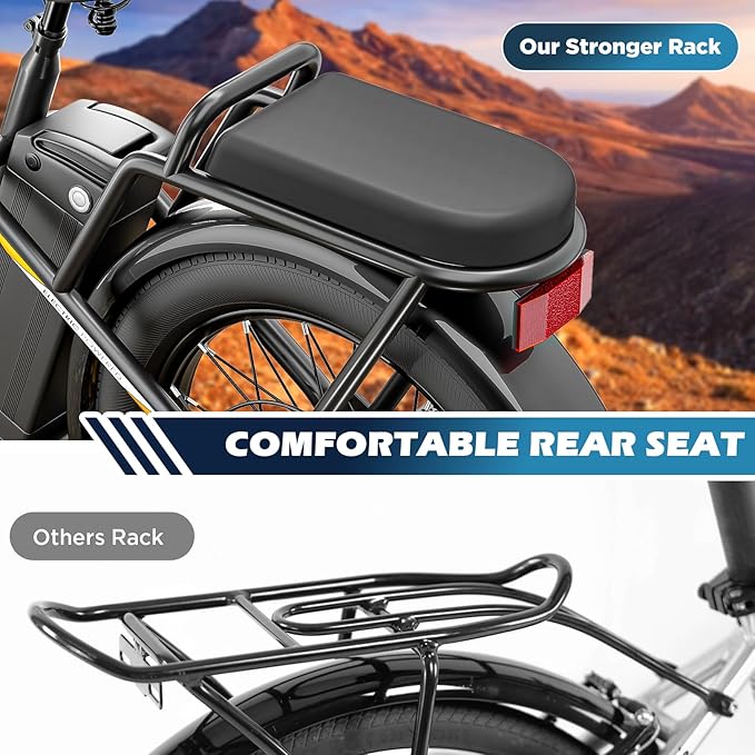 Caroma Electric Scooter with Seat, 48V Removable Battery E-Bike, Up to 30Miles&20MPH, 500/800/1200W Motor, 20" Fat Tire Adult Electric Bicycles for Commuting with Basket-StrideForce Fitness