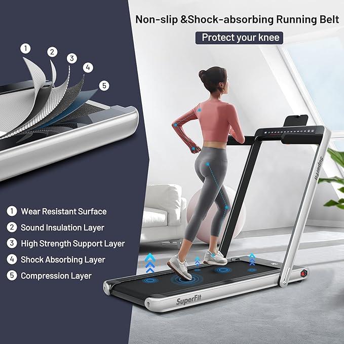 GYMAX Walking Pad, Dual LED Display 2 in 1 Under Desk Treadmill for Home with Remote & Smart App Control, 2.25HP Foldable Portable Treadmill Running Machine for Office Small Space-StrideForce Fitness