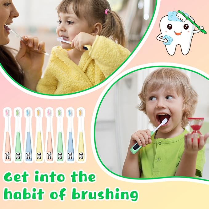 Dingion 24 Pcs Kids Toothbrush Bulk Children Manual Tooth Brush Set Soft Lovely Little Cute Colorful Panda Toothbrush Bristles for Age 3 and Above Boys Girls