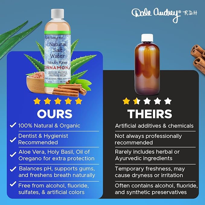 Dale Audrey Natural Pink Himalayan Saltwater Mouth Rinse | Organic Cinnamon Flavor I Fluoride Free Freshens Breath | Alcohol & Cruelty Free | Teeth Cleaner Mouthwash & Rinse for Healthy Gums-16 FL Oz