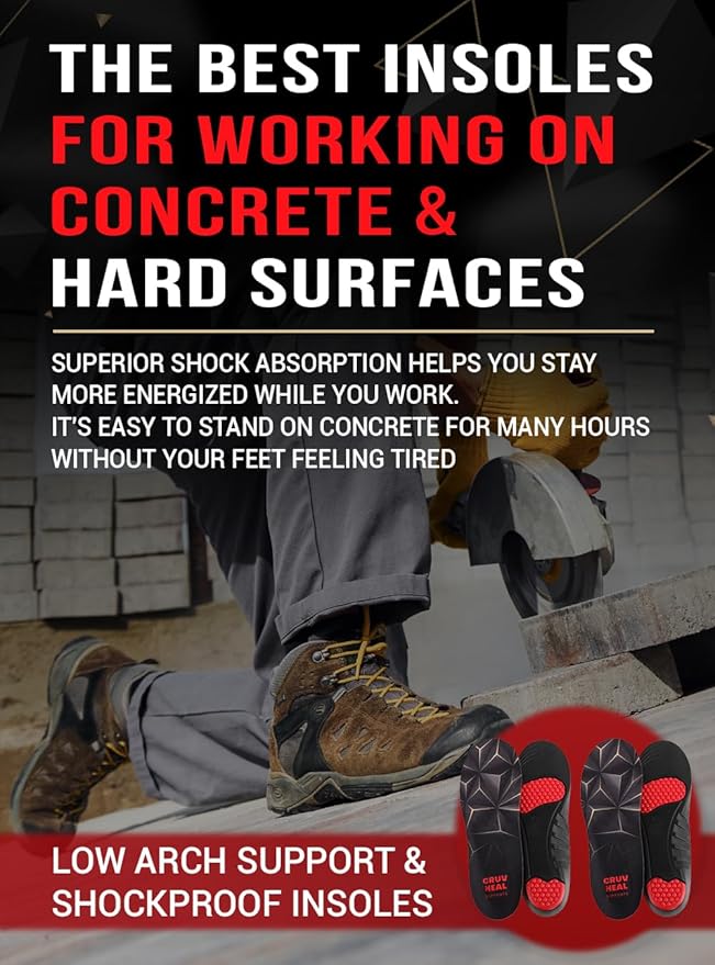 2 Pairs of Work Pro Comfort Insoles - Foot Pain Relief - Cushioning and Shock Absorption - Work Boot Insoles for Men Women - Non-Slip Anti Fatigue Inserts (L, 2-Pairs-Black)-StrideForce Fitness