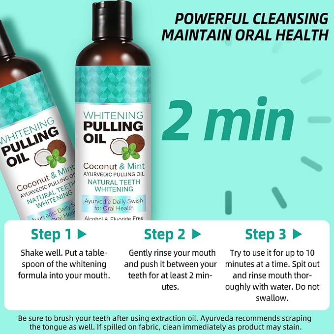 Coconut Oil Pulling for Fresh Breath and Oral Hygiene - Ayurvedic Expert Formulated | Supports Healthy Gums | Natural - Includes Tongue Scraper and Measuring Cup - 8 oz