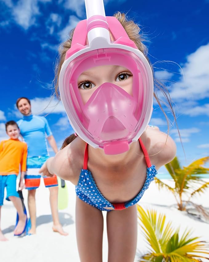 W WSTOO Kids Full Face Snorkel Masks,Suitable for Beginners Dry Top Snorkeling Gear,Can Your Mouth or Nose to Breathe,180 Degrees Panoramic View,Anti-Fog Anti-Leak,Summer Travel and Vacationing Gifts-StrideForce Fitness