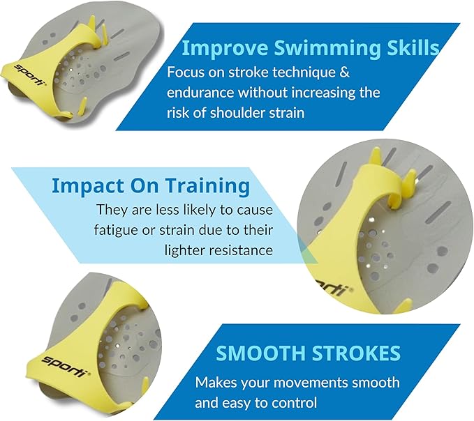Sporti Hand Paddles for Swimming - Lightweight Swimming Paddles, Adjustable Silicone Straps-StrideForce Fitness