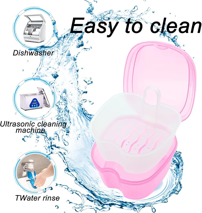 Denture Bath Case Denture Soaking Cup with Brush, Denture Holder Case Retainer Cleaning Case False Teeth Storage Box for Travel and Daily Use