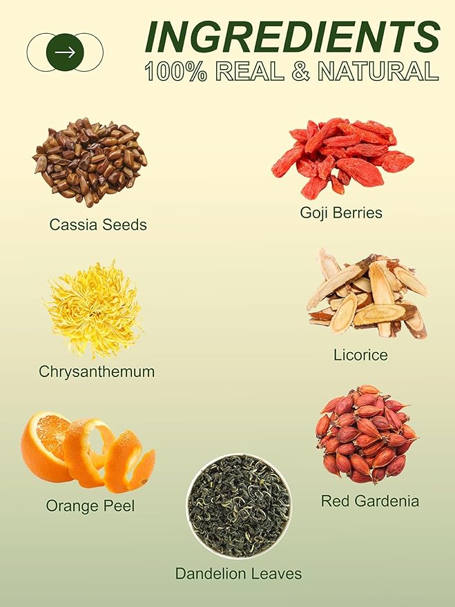 TeeLux Dandelion Wolfberry Tea, Blend with Chrysanthemum, Goji Berries, Cassia Seed, Licorice, Smooth & Mellow Flavor, Caffeine Free, 20 Count