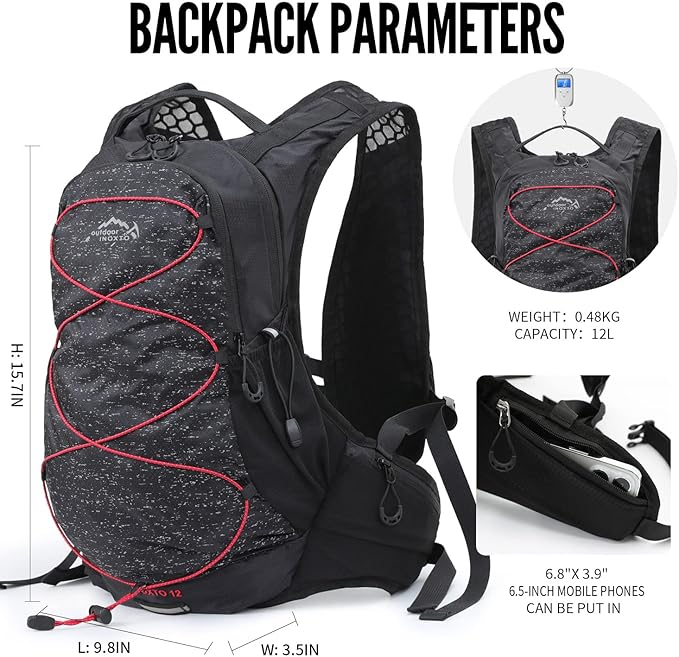 Hydration Pack Backpack, Lightweight Water Backpack with 2L Leakproof Hydration Bladder Daypack for Men Women,Running Hydration Vest for Outdoor Trail-StrideForce Fitness