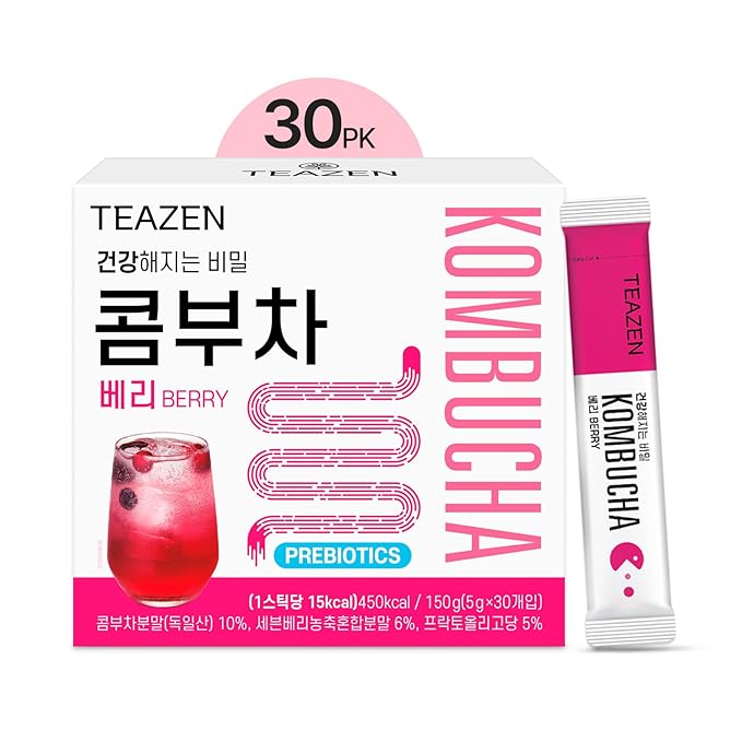 TEAZEN Berry Kombucha Tea, Hydration Drink Mix, Sugar Free, Live Probiotics & Prebiotics, 30 Sticks, 5.29oz-StrideForce Fitness