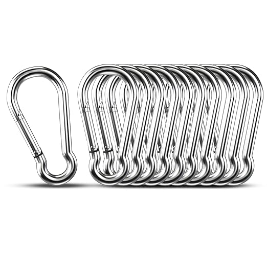 Small Carabiner Clip Hooks, 10pcs 1.97 inch Carabiners Heavy Duty, 304 Stainless Steel Spring Snap Hook Fits Camping Hiking, Metal Clips for Rope Chain Keys Rings-StrideForce Fitness