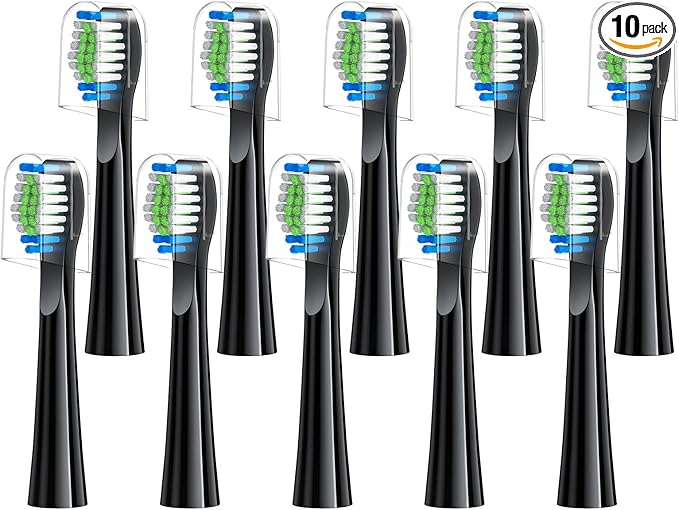 Replacement Toothbrush Heads 10 Pack Compatible with Bitvae Daily D2 Rechargeable Toothbrush, for D2 Toothbrush Heads Refills, Black