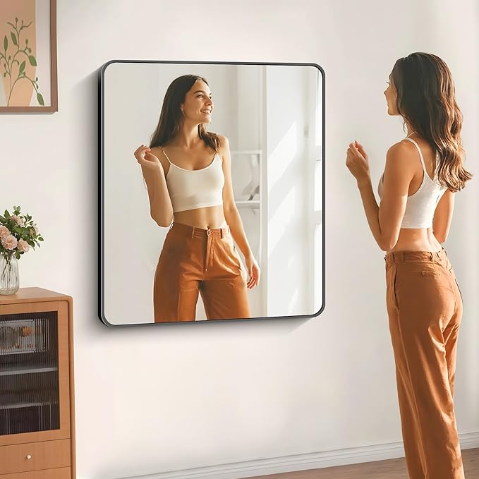 40" x 36"Bathroom Mirror, Matte Black Wall Mirror with Metal Frame, Decorative Rectangular Vanity Mirror for Bedroom Bathroom Living Room Entryway (Horizontal/Vertical)-StrideForce Fitness