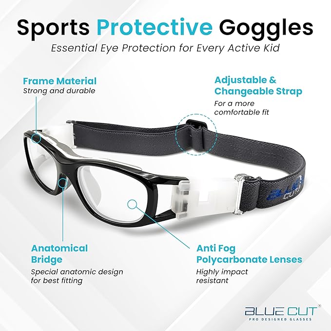 BLUE CUT Safety Basketball Goggles For Kids for Outdoor Sports Activities Anti Fog Replaceable to Prescription Lenses-StrideForce Fitness