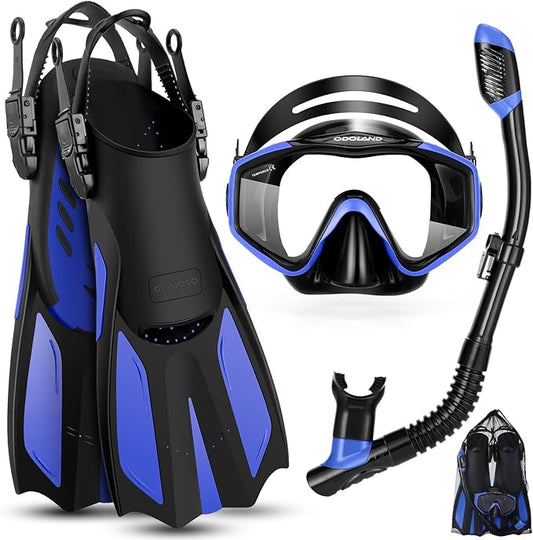 Odoland Kids Snorkeling Packages Snorkel Set, Dry Top Snorkel Mask with Adjustable Swim Fins for Boys and Girls Age 7-14-StrideForce Fitness