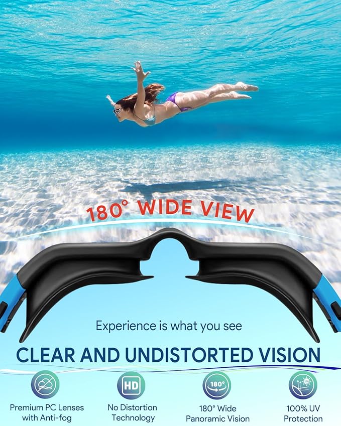 Swim Goggles, Polarized Adult Swimming Goggles Bungee Strap No Hair Pulling Anti-fog Pool Goggles for Men Women-StrideForce Fitness