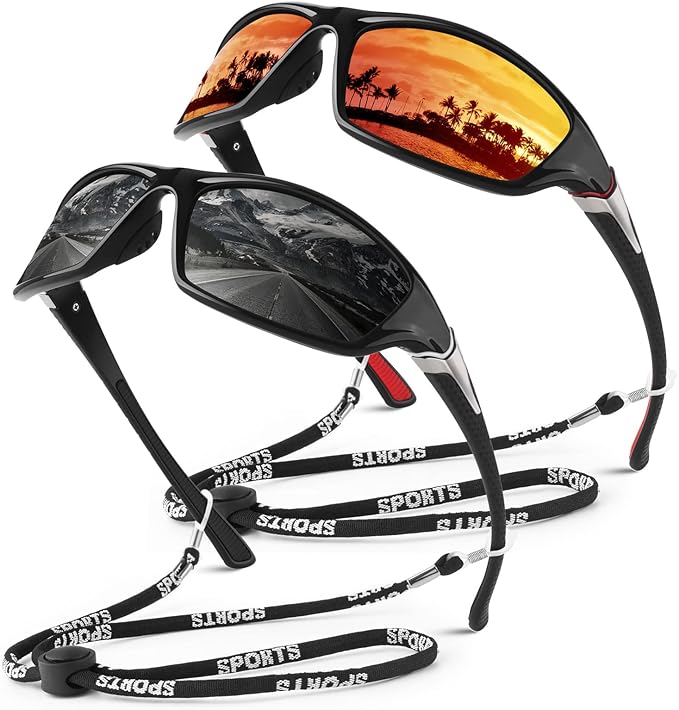 Polarized Sports Sunglasses for Men Women,Fishing Driving Rectangular Goggles UV400 Protection-StrideForce Fitness