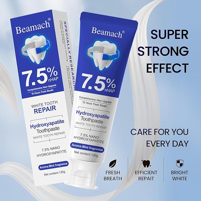 Beamach Hydroxyapatite Toothpaste, Nano 7.5% Hydroxyapatite Toothpaste, Whitening Tooth Repair, Protects Enamel and Strengthens Teeth, Fluoride-Free, Gentle Mint, Fresh Breath