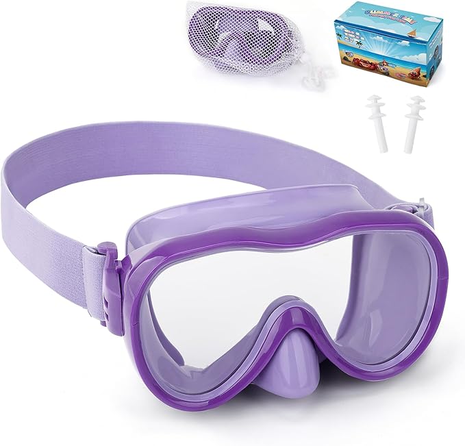 Kids Swim Goggles 180° Snorkel Diving Mask with Nose Cover, Anti-Fog Kids Swimming Goggles with Elastic Fabric Strap for Kids Boys Girls-StrideForce Fitness