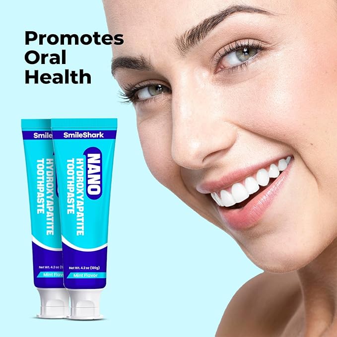 SmileShark Nano Hydroxyapatite Toothpaste (4.2 Oz), Fluoride Free Toothpaste with Mint Flavor, Remineralizing for Sensitive Teeth, Gentle and Effective Formula for Enamel Repair & Whitening