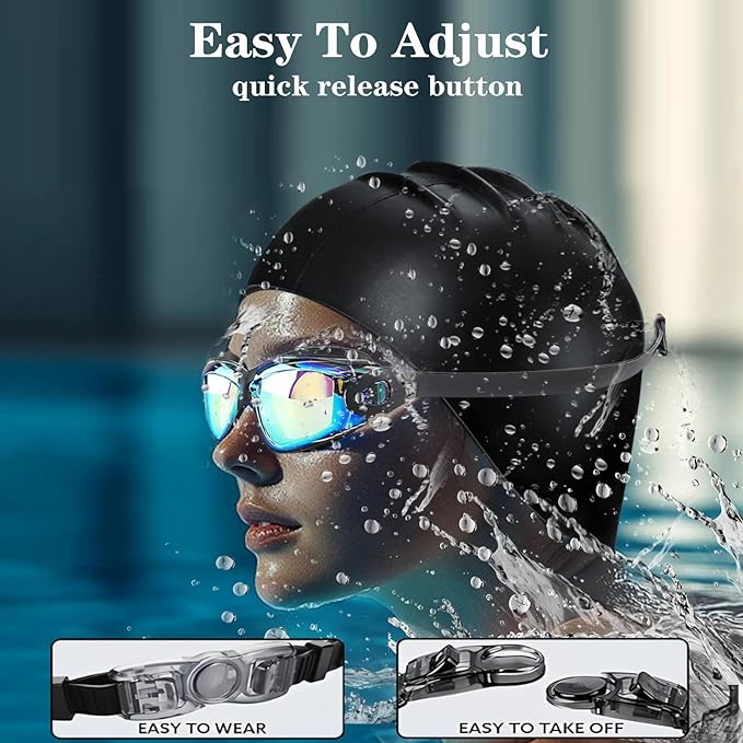 Swim Goggles Swimming Goggles No Leaking with Nose Clip, Earplugs, Swim Cap and Case for Men Women-StrideForce Fitness