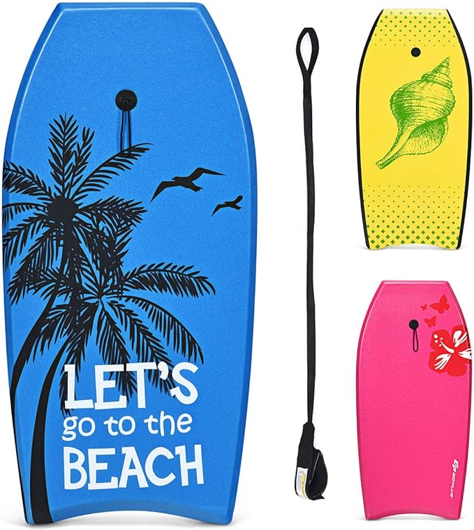 Goplus 41''/37''/33'' Lightweight Body Board for Beach, Surf Board with EPS Core, XPE Deck, HDPE Slick Bottom, Wrist Leash, Bodyboard for Kids Adults Surfing-StrideForce Fitness