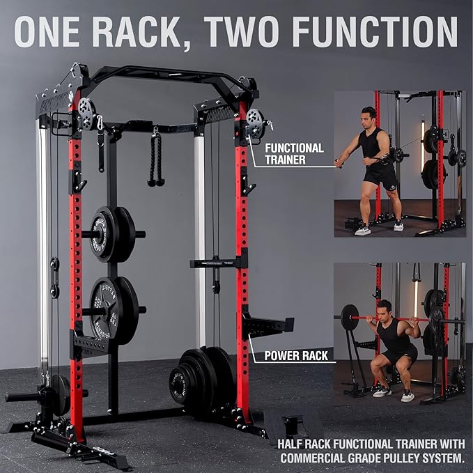 Mikolo Power Cage, 2000LB Power Rack with Independent Dual Pulley System, Multi-Function Home Gym Workout Machine for Cable Crossover-StrideForce Fitness