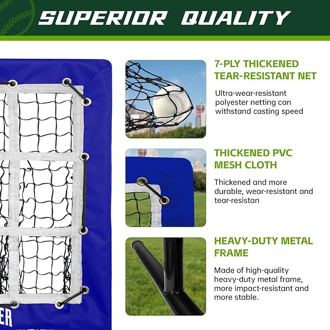 9 Hole Pitching Net, Heavy-Duty Baseball Net with Strike Zone for Pitching and Hitting, Height Adjustable Training Equipment with 9 Pocket Pitching Target for Baseball & Softball Practice-StrideForce Fitness