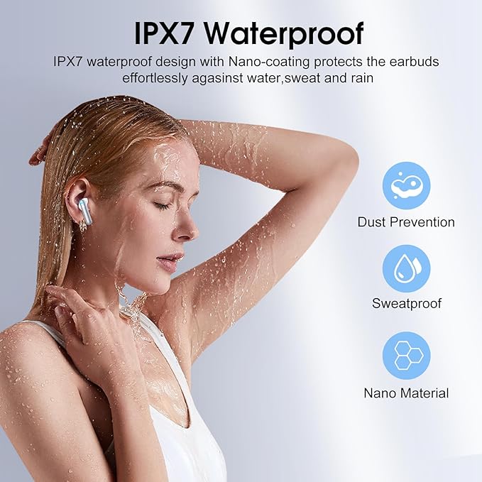 Wireless Earbuds, Bluetooth 5.4 Headphones with 3D Bass Stereo, 40H Ultralight in-Ear Buds, Bluetooth Earbuds with 4 ENC Noise Cancelling Mic, USB-C, IP7 Waterproof Earphones for Android iOS, Sillver-StrideForce Fitness