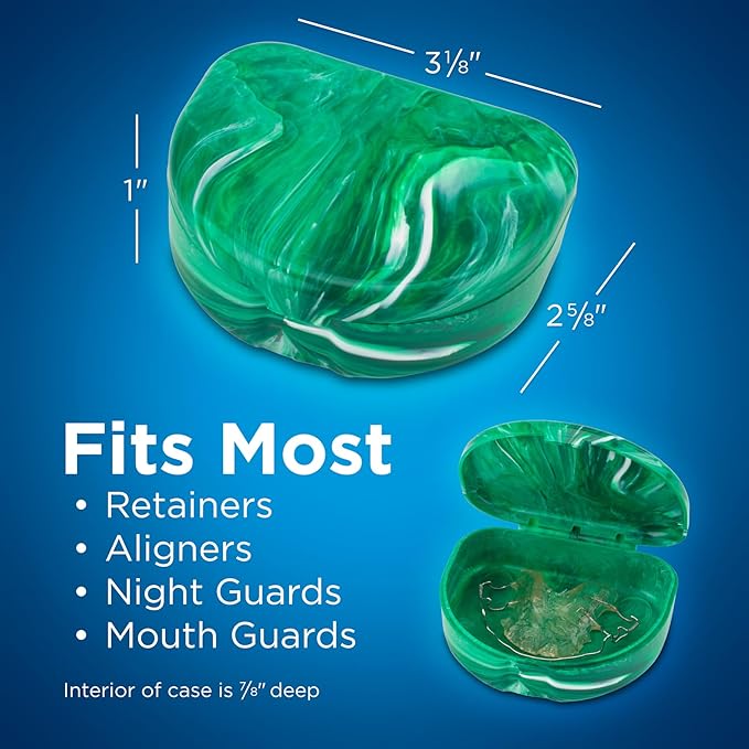 Practicon Marble Retainer Cases, Orthodontic Aligner Case, Mouth Guard Holder (3 Pack) (Forest Green)