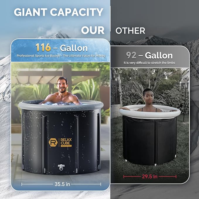 Ice Bath Tub for Athletes, 116 Gal XL Cold Plunge Tub for Recovery and Cold Water Therapy, Portable Multiple Layered Ice Pod Barrel for Outdoor, Inflatable Icebath Tub at Home-StrideForce Fitness