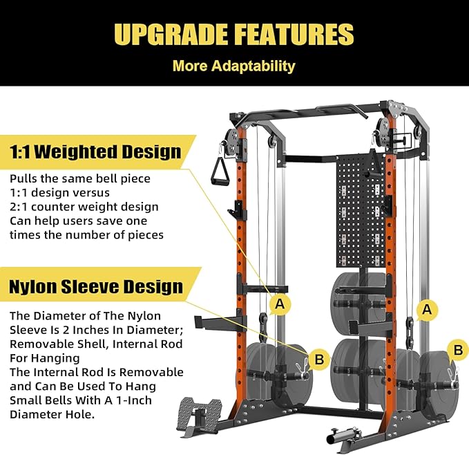 Power Cage, Squat Rack with Cable Crossover and Dual Independent Pulley System, 2000LB Capacity Workout Cage with More Training Attachments, Power Rack for Home Gym-StrideForce Fitness