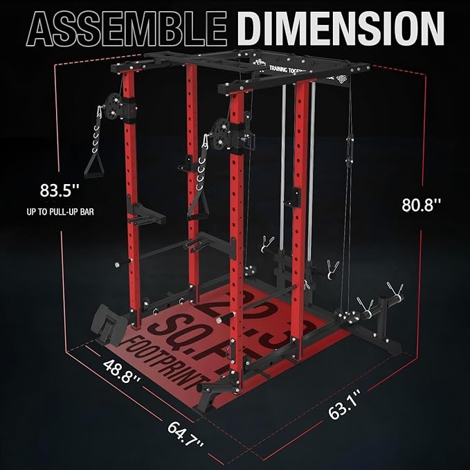 Mikolo Power Cage, 1500lbs Power Rack with LAT PullDown and Cable Crossover System, Squat Rack with Pulley System, Weight Cage for Home Gym with Training Attachments-StrideForce Fitness