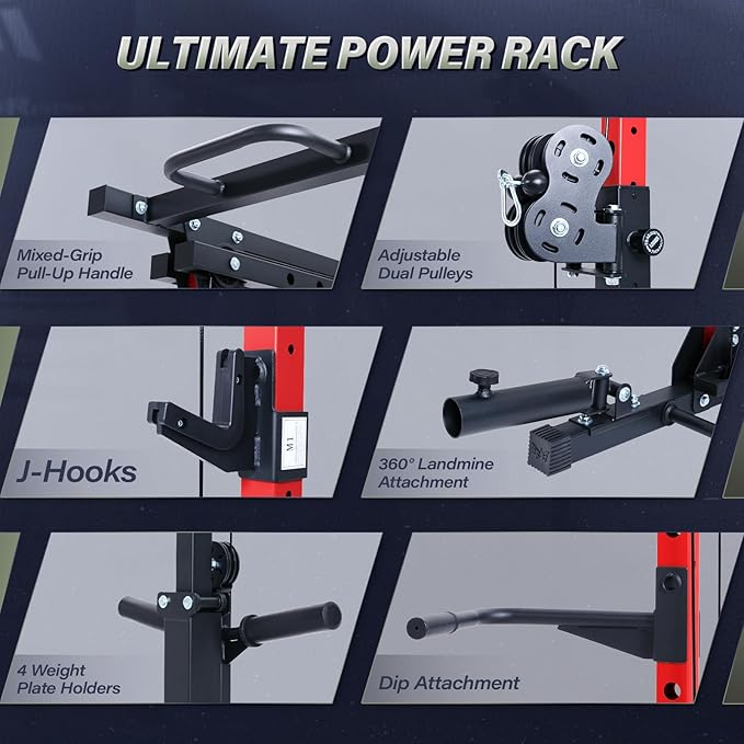 MAJOR FITNESS Drone3 Power Rack, Multi-Function Home Gym Squat Rack with Pull-Up Bar, Cable Crossover & J-Hooks, Heavy-Duty Steel Frame for Maximum Stability & Strength Training-StrideForce Fitness