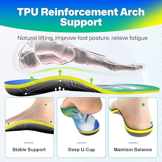 Upgraded Plantar Fasciitis Insoles, 240lbs Heavy Duty Work Boot Insoles for Men, Arch Support Orthotics Inserts, Athletic Gel Shoe Inserts for Pain Relief, Flat Feet, Standing All Day - L-StrideForce Fitness