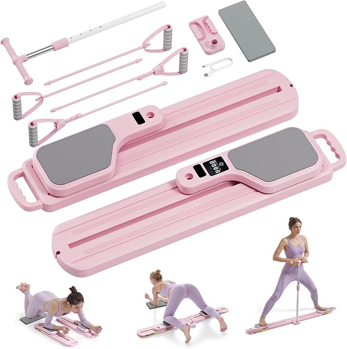 Pilates Equipment, Pilates Board - Multifunctional Pilates Reformer, Reformer Pilates Machine with Reps,Kcal & Timer Display, Home Pilates Kit with Resistance Bands - Workout Sets for Women-StrideForce Fitness