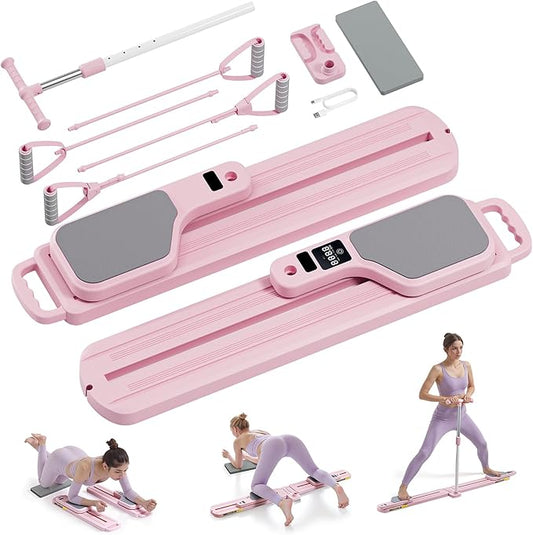 Pilates Equipment, Pilates Board - Multifunctional Pilates Reformer, Reformer Pilates Machine with Reps,Kcal & Timer Display, Home Pilates Kit with Resistance Bands - Workout Sets for Women-StrideForce Fitness