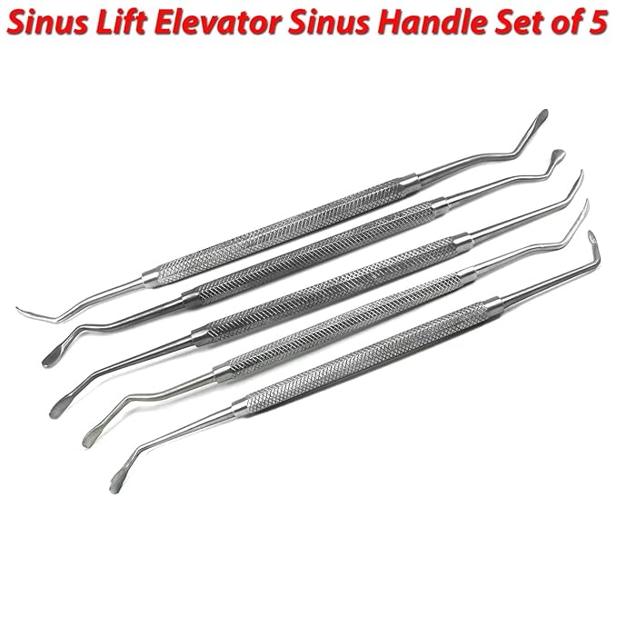 MEDSPO Professional Dental Instruments Osteotome Periotome Luxating Elevator Implant | Orthodontic PDL Teeth | Surgical Root Extraction Spreading (Sinus Lift Elevator Sinus Handle Set of 5)