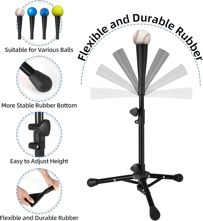 Baseball Tee For Kids, Easy Adjustable Batting Tee From 20.85 to 31.30 Inches. Foldable and Stable Baseball Tees for Hitting with Portable Bag. Softball Tee for Children Aged 3-10 Baseball Training.-StrideForce Fitness