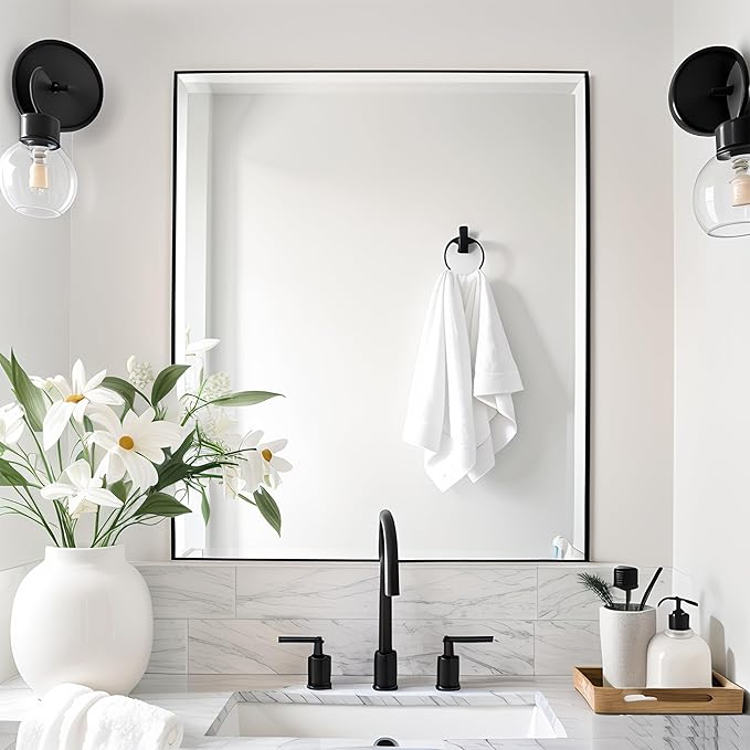 20x30 Inch Black Bathroom Mirror for Wall, Aluminum Frame Rectangle Rectangular Vanity Mirror, Modern Large for Bedroom, Living Room, Horizontal or Vertical-StrideForce Fitness