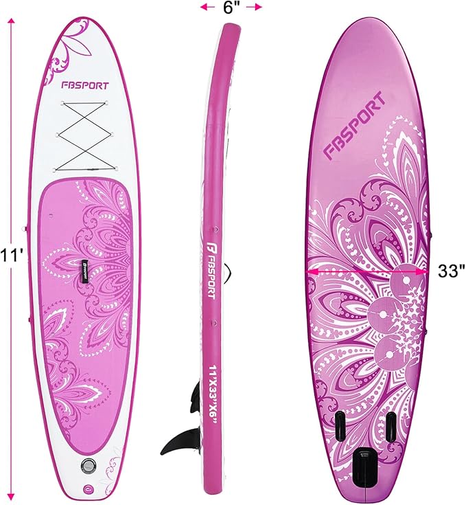 FBSPORT 11' Premium Stand Up Paddle Board, Yoga Board with Durable SUP Accessories & Carry Bag | Wide Stance, Surf Control, Non-Slip Deck, Leash, Paddle and Pump for Youth & Adult-StrideForce Fitness