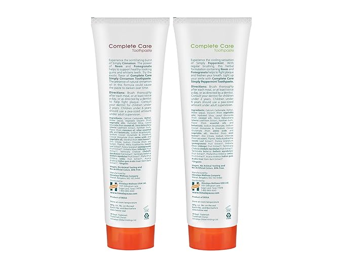 Himalaya Botanique Complete Care Toothpaste, Herbal, Variety Pack, Peppermint and Cinnamon Flavor, Fights Plaque, Freshens Breath, Fluoride Free, No Artificial Flavors, SLS Free, Cruelty Free, 5.29 Oz