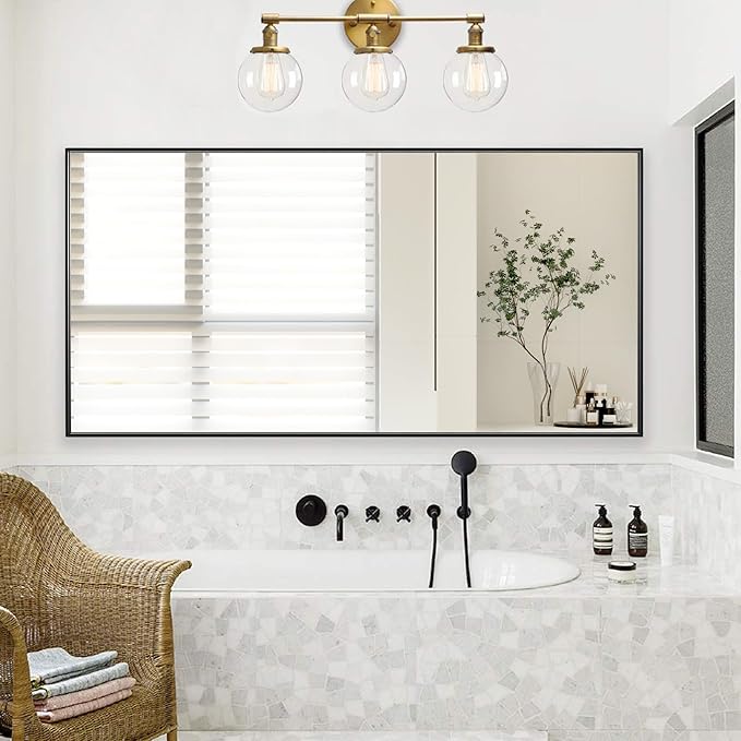 20x40 Inch Black Bathroom Mirror for Wall, Aluminum Frame Rectangle Rectangular Vanity Mirror, Modern Large for Bedroom, Living Room, Horizontal or Vertical-StrideForce Fitness