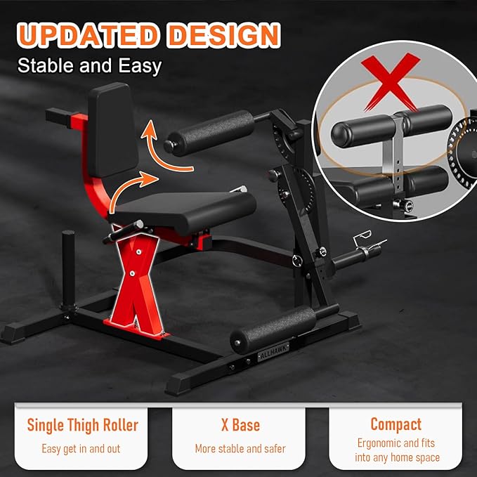 All-in-One Leg Extension and Curl Machine, Adjustable Seated Leg Rotary Extension Machine for Lower Body, Plate Loaded Home Gym Weight Machine for Thigh Workouts-StrideForce Fitness