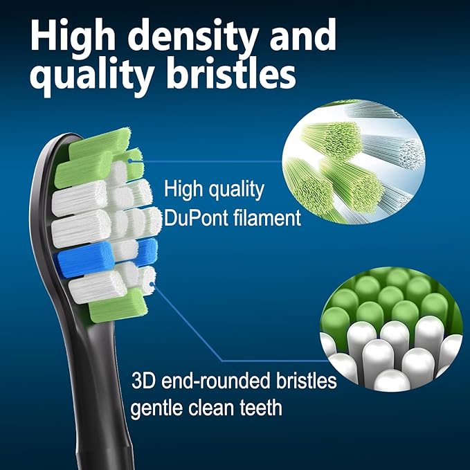 Replacement Toothbrush Heads Compatible with Philips Sonicare ProtectiveClean 4100 5100 5300 6100 Electric Toothbrushes, W Replacement Head for Sonicare, Black, 8 Count