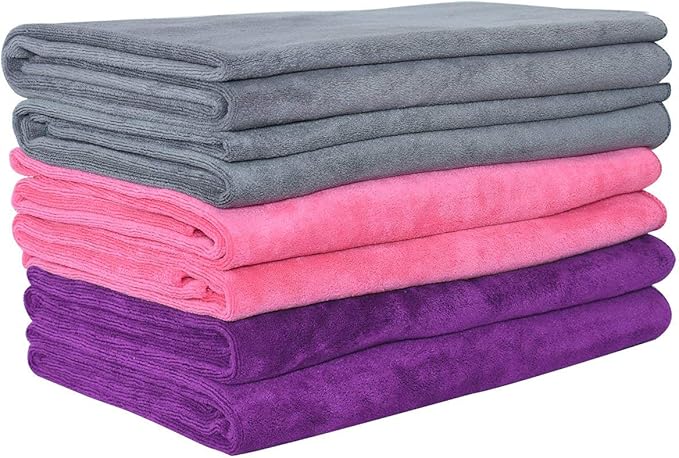 JML Microfiber Towels, Beach Towel Sets (6 Pack, 27" x 55") - Extra Absorbent, Fast Drying, Multipurpose for Bath, Swimming, Fitness, Sports, Yoga, Grey/Pink/Purple-StrideForce Fitness