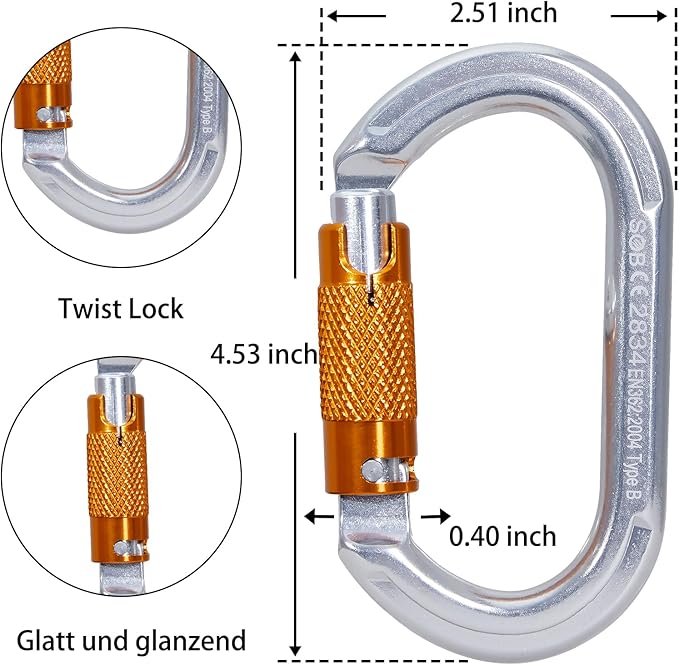 SOB Auto Locking Climbing Carabiner Clips,Heavy Duty Asymmetrical Carabiner Connector Used for Rappelling Gear Rescue Outdoor Projects Dog Leash-StrideForce Fitness